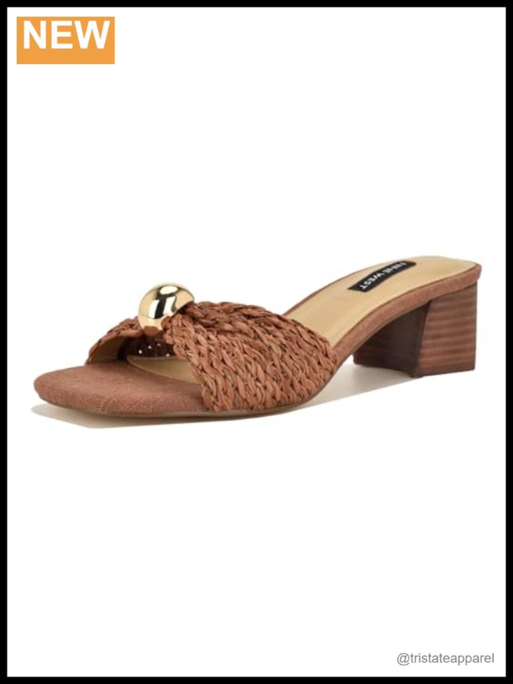 Nine West Gerry Slip-On Mid Block Heel Square Toe Dress Sandals